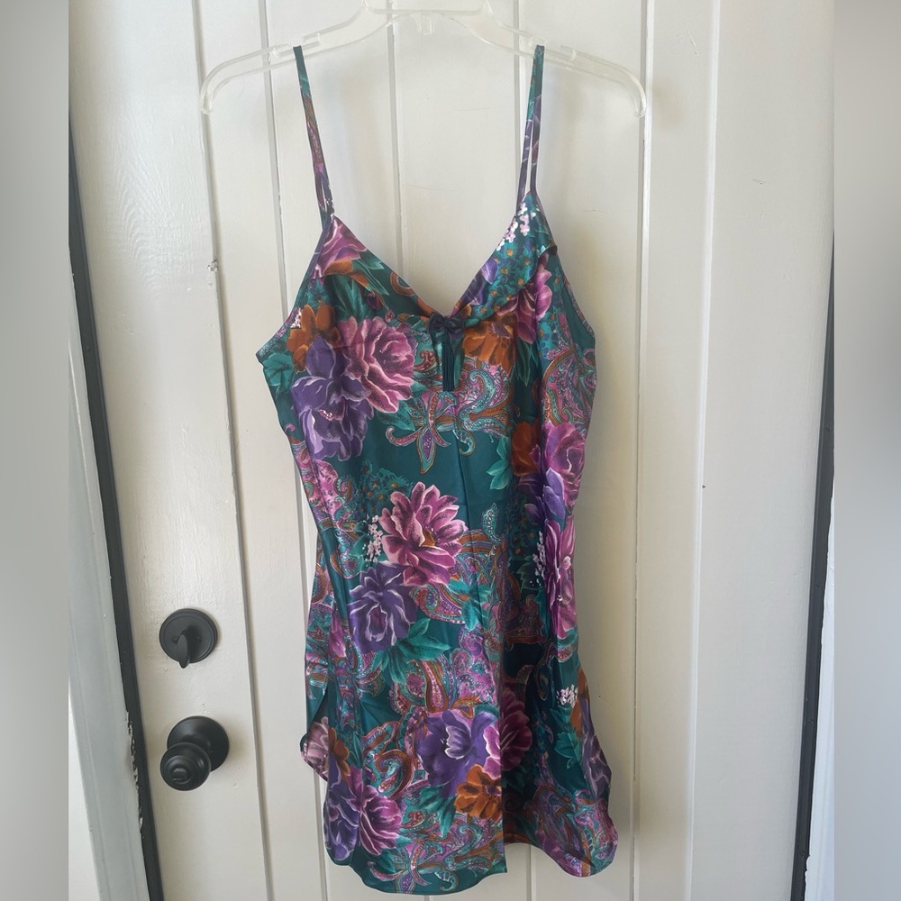 Vintage Sleep Solutions Satin Floral Nightie Slip Dress Medium